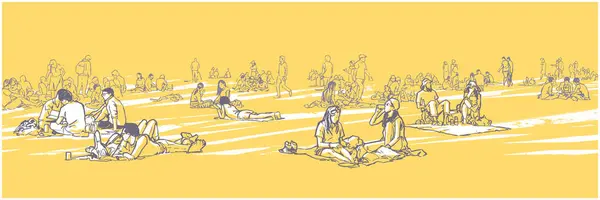 Иллюстрация Люди Отдыхают Загорают Устраивают Пикник Теплую Погоду Векторная Графика