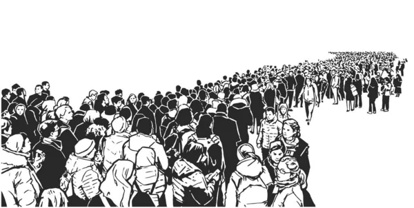 Иллюстрация Большой Толпы Людей Стоящих Черно Белой Очереди Стоковый вектор