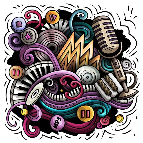 Cartoon Raster Doodles Disco Muziek Illustratie Kleurrijk Gedetailleerd Met Veel — Stockfoto
