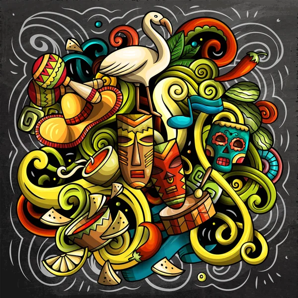 Ilustracja Rastra Ameryki Łacińskiej Tablica Szczegółowa Kompozycja Dużą Ilością Latynoamerykańskich — Zdjęcie stockowe