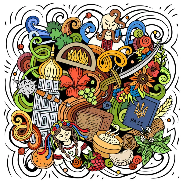 Ukraina Sarjakuva Doodle Kuvitus Hauska Ukrainalainen Muotoilu Luova Rasteri Tausta — kuvapankkivalokuva