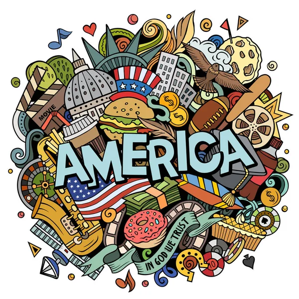 America Cartoon Doodle Illustration Funny American Design Creative Art Raster — Stock Photo, Image
