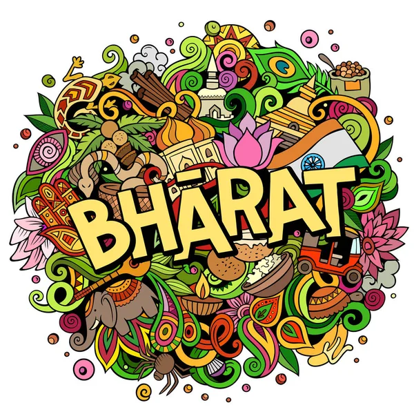 Bharat Ręcznie Rysowane Kreskówki Bazgroły Ilustracji Zabawny Projekt Podróży Twórcze — Zdjęcie stockowe