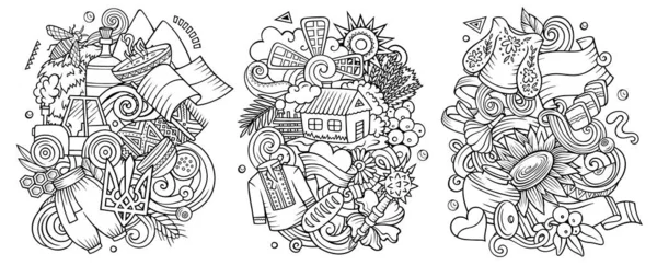 Ucrânia Desenhos Animados Raster Doodle Set Composições Detalhadas Esboçadas Com — Fotografia de Stock