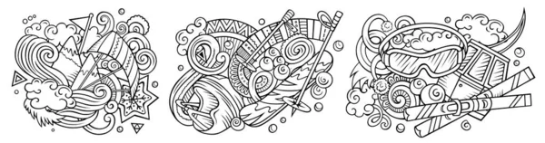 Esportes Inverno Desenhos Animados Raster Doodle Set Composições Detalhadas Esboçadas — Fotografia de Stock