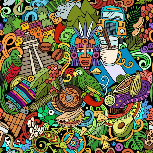 Картонові Каракулі Гватемала Безшовні Візерунки Зображення Місцевими Символіками Предметами Культури — стокове фото
