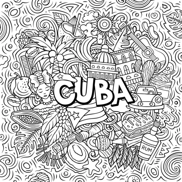 Cuba Cartoon Doodle Illustratie Grappig Ontwerp Creatieve Rasterachtergrond Handgeschreven Tekst — Stockfoto