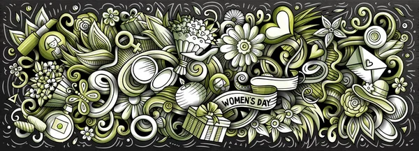 Feliz Dia Das Mulheres Desenhado Mão Desenho Animado Doodles Ilustração — Fotografia de Stock