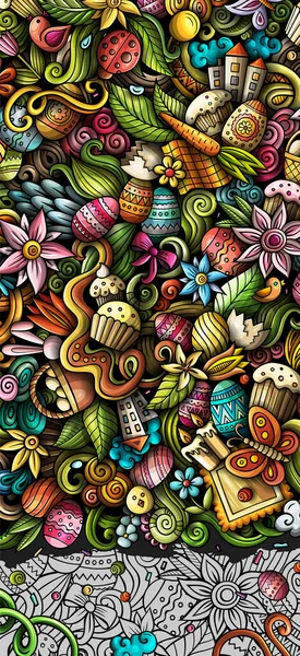Desen Animat Drăguț Doodles Colorate Happy Easter Design Banner Vertical — Fotografie, imagine de stoc