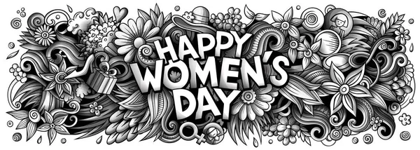 Happy Womens Day Ručně Kreslené Kreslené Kreslené Kreslené Čmáranice Ilustrace — Stock fotografie