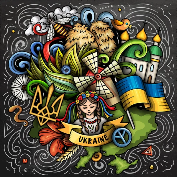 Oekraïne Cartoon Doodle Illustratie Grappig Oekraïens Ontwerp Creatieve Achtergrond Met — Stockfoto