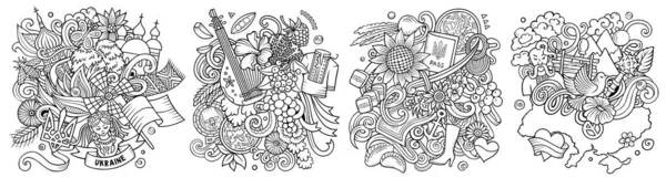 Ucrânia Desenhos Animados Doodle Set Composições Detalhadas Arte Linha Com — Fotografia de Stock