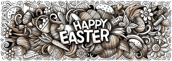 Szczęśliwego Wielkanocy Ręcznie Rysowane Bazgroły Ilustracji Holiday Śmieszne Obiekty Elementy — Zdjęcie stockowe