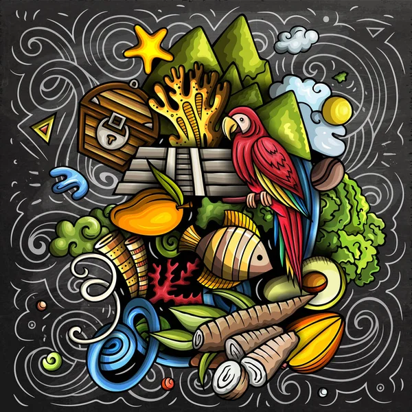 洪都拉斯卡通涂鸦插图 有趣的洪都拉斯设计 具有中美洲国家要素和目标的创造性背景 色彩斑斓的作品 — 图库照片
