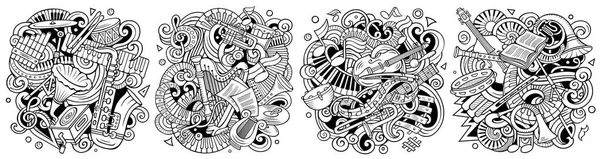 Musica Classica Cartone Animato Doodle Disegni Set Composizioni Dettagliate Schizzinose — Foto Stock