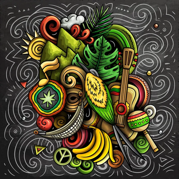 Ямайская Иллюстрация Мультяшных Каракулей Забавный Кубинский Дизайн Творческий Фон Элементами — стоковое фото