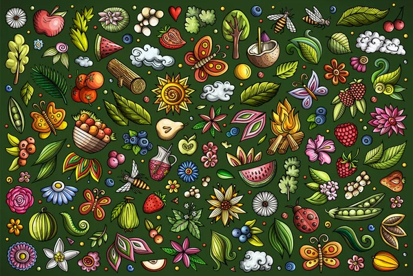 Conjunto Desenhos Animados Doodle Colorido Itens Tema Natureza Verão Objetos — Fotografia de Stock