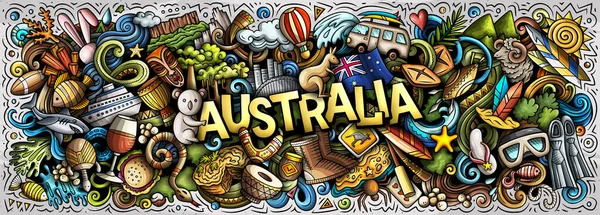 Illustratie Met Australië Thema Doodles Levendig Opvallend Banner Ontwerp Het — Stockfoto