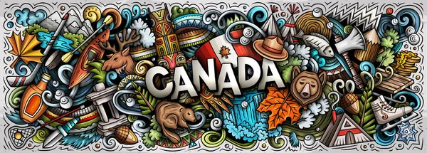 Canada Tegneserie Doodle Illustration Sjovt Canadisk Banner Design Kreativ Baggrund - Stock-foto
