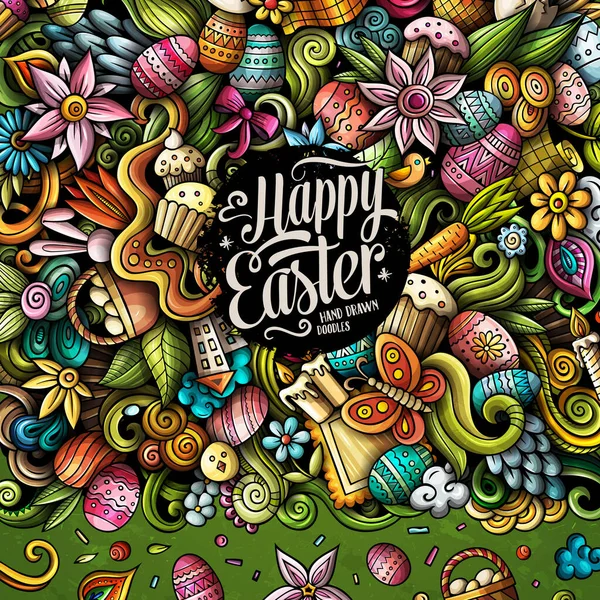 Happy Easter Doodle Border Illustration Spring Holiday Elements Objects Cartoon — Stock Photo, Image
