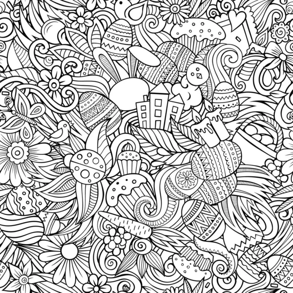 Cartoon Cute Doodles Hand Drawn Happy Easter Seamless Pattern Line — Stock Photo, Image