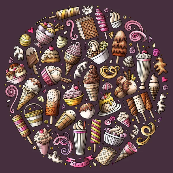 아이스크림 항목의 다채로운 손으로 — 스톡 벡터