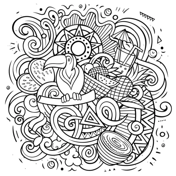 Brésil Dessin Animé Vectoriel Illustration Doodle Art Linéaire Composition Détaillée — Image vectorielle