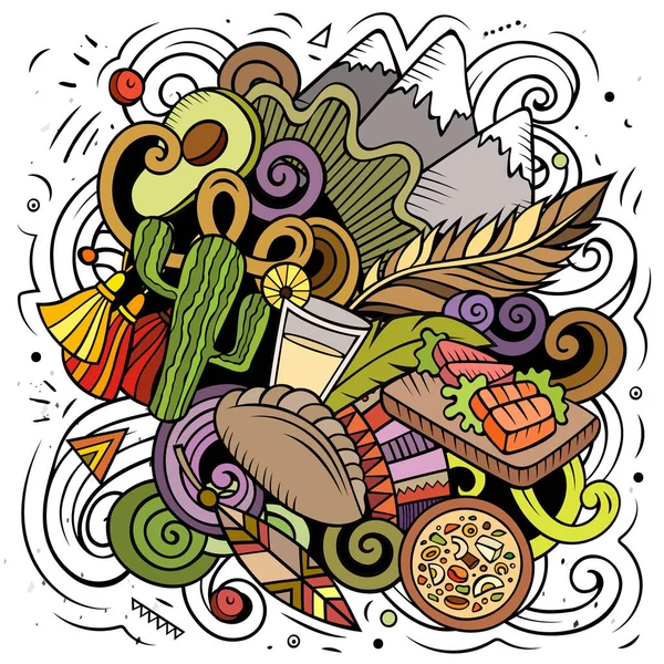 Chili Cartoon Vector Doodle Illustratie Kleurrijke Gedetailleerde Samenstelling Met Veel — Stockvector
