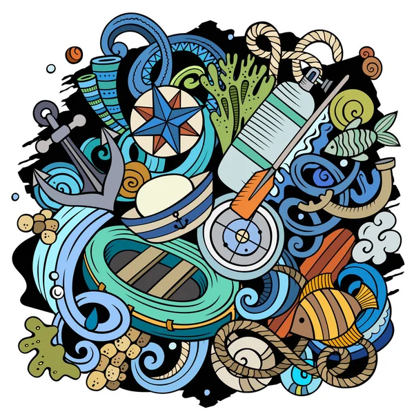 Marine Handgezeichnete Vektor Doodles Illustration Sommer Elemente Und Objekte Cartoon — Stockvektor