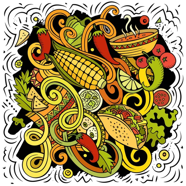 Meksykańskie Jedzenie Ręcznie Rysowane Wektor Doodles Ilustracji Projekt Plakatu Kulinarnego — Wektor stockowy