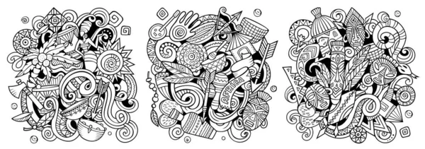 África Desenhos Animados Doodle Set Composições Detalhadas Arte Linha Com — Fotografia de Stock