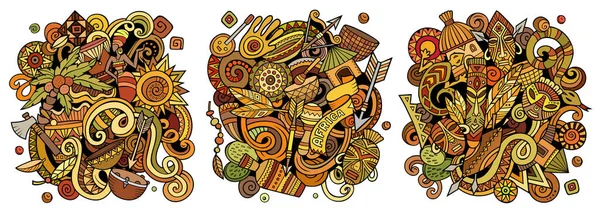 Africa cartoon  doodle designs set. Colorful detailed compositions with lot of african objects and symbols.
