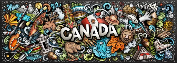Ilustracja Bazgrołów Kanady Śmieszny Kanadyjski Sztandar Twórcze Tło Elementami Obiektami — Zdjęcie stockowe