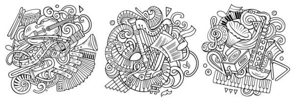 Música Clássica Desenhos Animados Doodle Set Composições Detalhadas Esboçadas Com — Fotografia de Stock