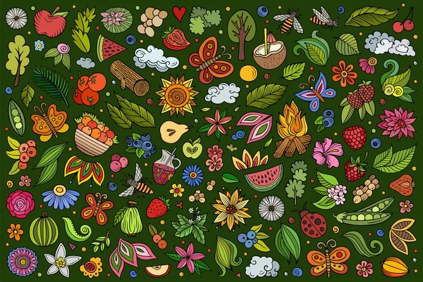 Conjunto Desenhos Animados Doodle Colorido Itens Tema Natureza Verão Objetos — Fotografia de Stock