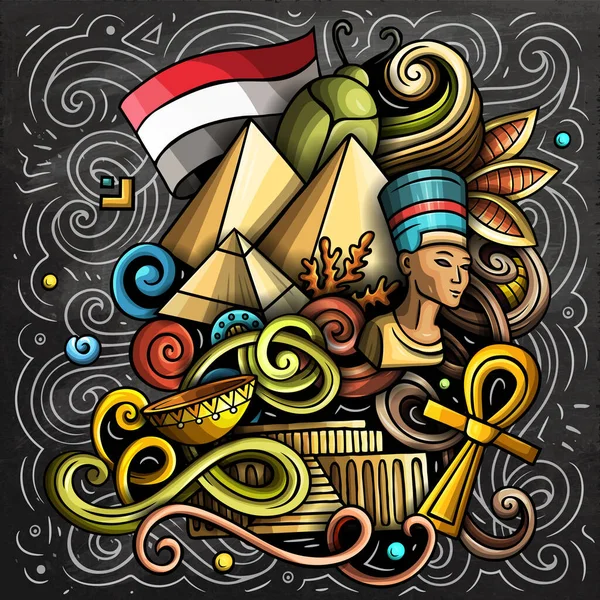 Ägypten Cartoon Doodle Illustration Lustiges Design Kreativer Hintergrund Mit Elementen — Stockfoto