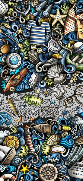 Denizci Karalama Posteri Çizgi Film Ayrıntılı Afişi Deniz Canlısı Objeler — Stok fotoğraf
