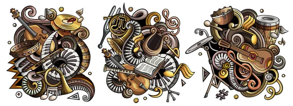 Klassische Musik Cartoon Doodle Designs Set Bunte Detailkompositionen Mit Vielen — Stockfoto