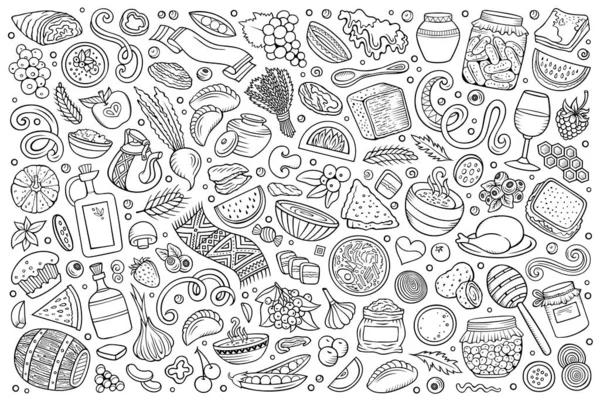 Kreskówka Doodle Zestaw Ukraińskiej Kuchni Tradycyjne Symbole Przedmioty Przedmioty — Zdjęcie stockowe
