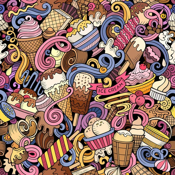 Мультфильм Каракули Мороженое Плавный Узор Фон Символами Мороженого Предметов Красочный — стоковый вектор