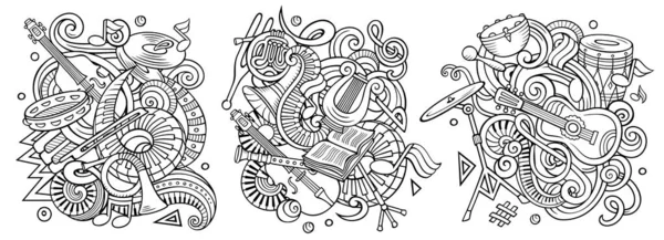 Música Clásica Dibujos Animados Doodle Diseños Conjunto Composiciones Detalladas Con —  Fotos de Stock