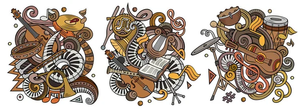 Música Clássica Desenhos Animados Doodle Set Composições Detalhadas Coloridas Com — Fotografia de Stock