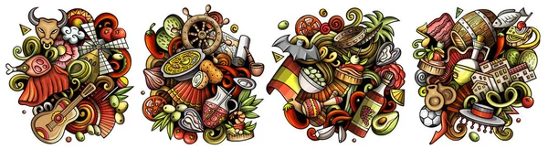 Espanha Desenhos Animados Doodle Set Composições Detalhadas Coloridas Com Muitos — Fotografia de Stock