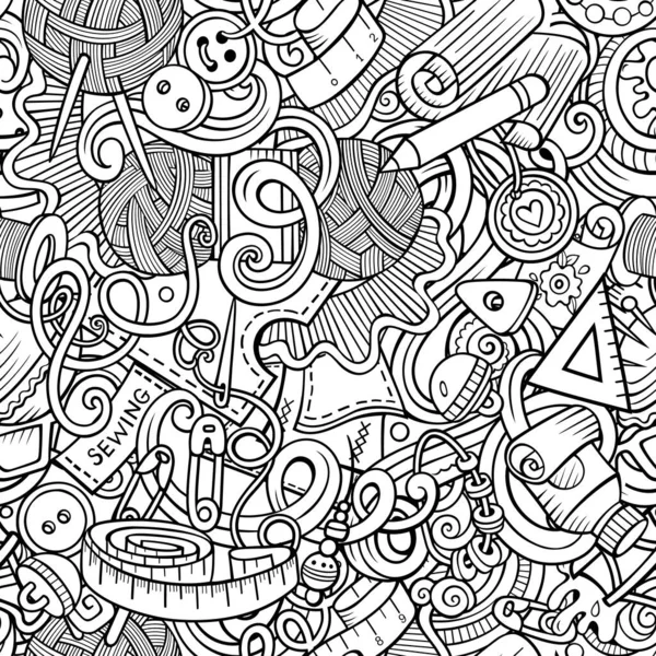 Handmade Hand Drawn Doodles Seamless Pattern Sewing Knitting Background Cartoon — Stock Vector