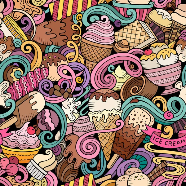 Cartoon Doodles Ice Cream Naadloos Patroon Achtergrond Met Ijs Symbolen — Stockvector