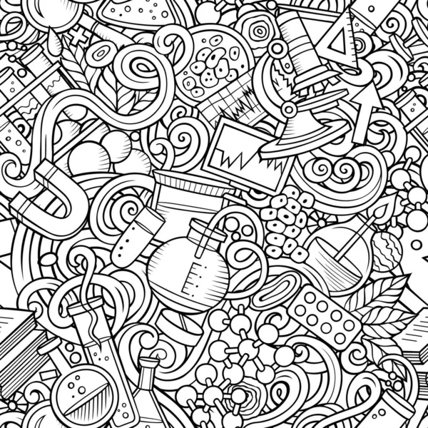 Science Hand Drawn Doodles Seamless Pattern Lab Equipment Background Cartoon — Stock Vector