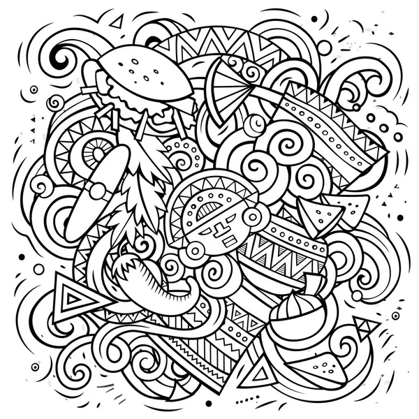 Мехіканська Ілюстрація Векторного Каракулів Чітка Композиція Багатьма Мексиканськими Єктами Символами — стоковий вектор