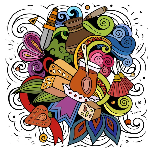 Illustration Gribouillis Vectoriel Dessin Animé Turquie Composition Détaillée Colorée Avec — Image vectorielle