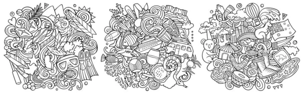 Australia Cartoon Doodle Designs Set Sketchy Detailed Compositions Lot Traditional — Stock Photo, Image