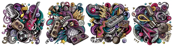 Disko Müziği Karikatür Tasarımları Seti Birçok Müzikal Nesne Sembolle Renkli — Stok fotoğraf